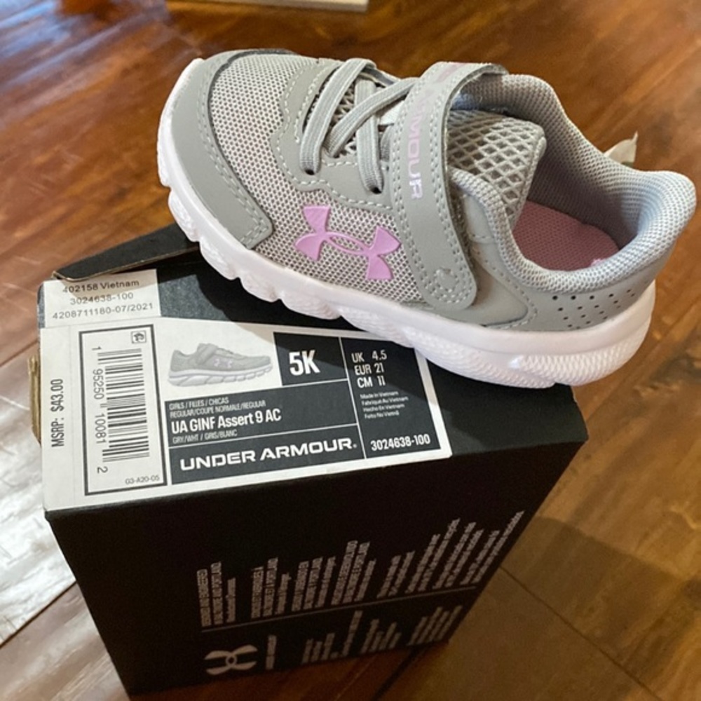 Under Armour Assert 9 AC Girls Toddler 5K Gray Pink NIB NWT UA